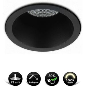 2X Zwarte LED Inbouwspot - 5W - 3000K Warm Wit - ⌀80mm - Anti glare - Hoogwaardig Aluminium - Energiezuinig & Duurzaam