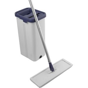 Deep Clean Flat Mop & Bucket Set - Self-Wringing Dirt Scraper 5.5L Bucket - Washable/Reusable Microfibre Head - Compact Design for Wood/Vinyl/Tile - Hard Floor Cleaning mop and bucket set
