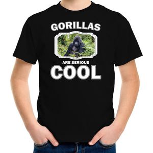 Dieren gorilla apen t-shirt zwart kinderen - gorillas are serious cool shirt  jongens/ meisjes - cadeau shirt gorilla/ gorilla apen liefhebber - kinderkleding / kleding 122/128