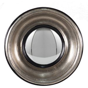 HAES DECO - Bolle ronde Spiegel - Kleur Zilverkleurig - Formaat Ø 18x3 cm - Materiaal Kunststof / Glas - Wandspiegel, Spiegel rond, Convex Glas