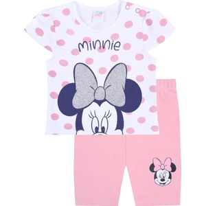 Wit-abrikoos gestippelde babyset, T-shirt + korte broek - Minnie Mouse Disney / 80