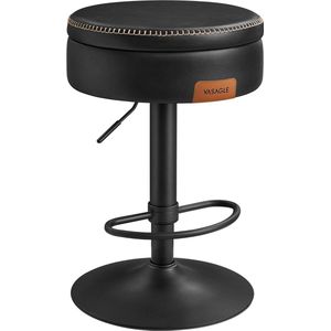 FurnStar - Barkruk - 360° Draaibare Barkruk - In Hoogte Verstelbare Barstoel - Met Opbergruimte - Kunstleer - Naden - Mid-Century Moderne Stijl - Keuken - Huisbar - Eenvoudige Montage - Inktzwart