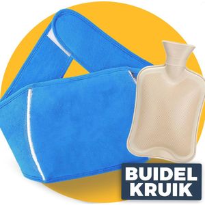 Buidel kruik Blauw - met hoes - 1 liter - Pasper warmwaterkruik - menstruatie pijnverlichting warmteband - kruikzak