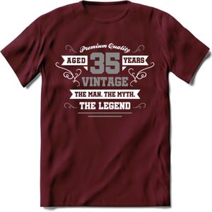 35 Jaar Legend T-Shirt | Zilver - Wit | Grappig Verjaardag en Feest Cadeau | Dames - Heren - Unisex | Kleding Kado | - Burgundy - XL