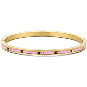 CO88 Collection 8CB-91165 Stalen Bangle met Miyuki Kralen - Roze - 58x49mm - Goudkleurig