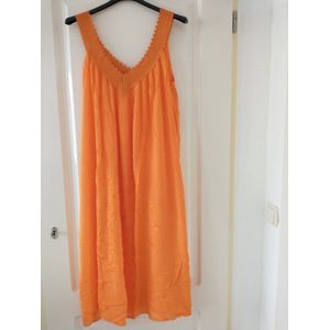 Lange dames jurk Jessie effen oranje XL/XXL gehaakte v-hals mouwloos strandjurk