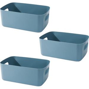Opbergdoos, 3 stuks, organizer met handgrepen, kleine opbergdoos, voor het organiseren van stapelbare opbergdozen met handgrepen, 19 x 13,5 x 7,5 cm (blauw)