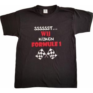 Zwart t-shirt met ""Sssssst... Wij kijken Formule 1"" - maat 5XL - vaderdag, cadeautje, grappig, geschenk, tekst, XXXXXL