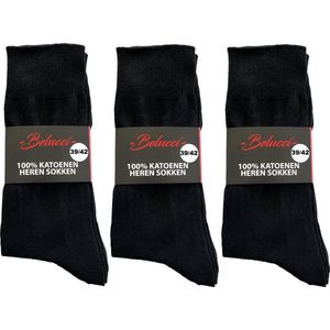 Belucci 100% katoenen heren sokken set van 9 paar zwart maat 47/50