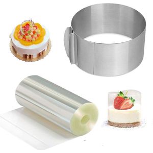 Verstelbare Cake Ring - Heavy Duty Ronde Cake Mold - 16-30cm - Inclusief 15cmx10m Acetaat Roll Cake ring