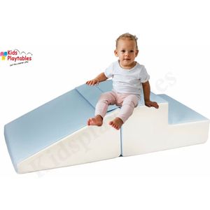 Mini glijbaan Blauw-Wit, Zachte Soft Play Foam Blokken 2-delige set | grote speelblokken | motoriek baby speelgoed | foamblokken | reuze bouwblokken | Soft play peuter speelgoed | schuimblokken