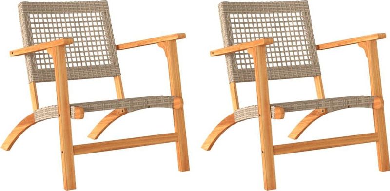 vidaXL - Tuinstoelen - 2 - st - poly - rattan - en - acaciahout - beige