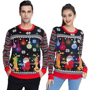 Uniseks Lelijke Kersttrui Met Lichten Voor Dames En Heren - Grappige Gebreide Pullover Sweatshirt Met Kerstman Ontwerp - Maat S-XXL
