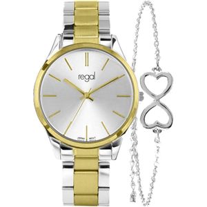 Lucardi Dames Regal cadeauset met gratis armband - Horloge - Staal - Bicolor - 38 mm