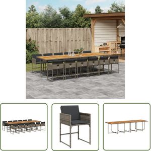The Living Store 13-delige Tuinset met kussens poly rattan grijs - Tuinset - Buitenmeubel - Lounge Set - Eetkamerset - Patio Set