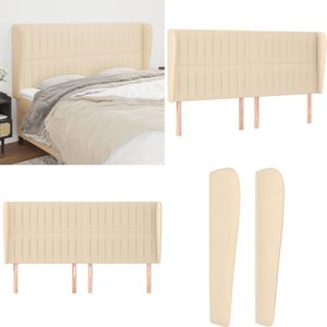 vidaXL Hoofdbord met randen 183x23x118/128 cm stof crèmekleurig - Hoofdbord - Hoofdborden - Hoofdeinde - Houten Hoofdbord