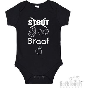 100% katoenen Romper ""Stout Braaf"" Sinterklaas Unisex Katoen Zwart/wit Maat 56/62