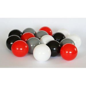 300 ballen 7cm, wit, rood, grijs, zwart