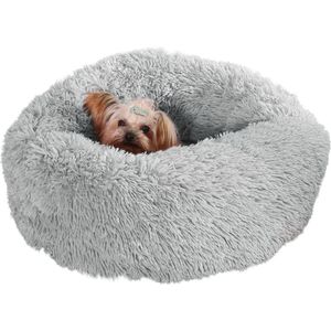 Bastix - Hondenbed Zeer zachte en gezellige hondensofa met knuffel en comfortabel fleece voor huisdieren - honden en katten (58 cm x 58 cm x 17 cm, grijs, lange vezels)