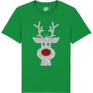 Rendier Buddy - Foute Kersttrui Kerstcadeau - Dames / Heren / Unisex Kleding - Grappige Kerst Outfit - Glitter Look - T-Shirt - Unisex - Kelly Groen - Maat S