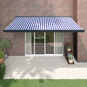 The Living Store Uittrekbare Luifel - 4.5 x 3 m - blauw en wit - Gepoedercoat aluminium frame - UV-bestendig