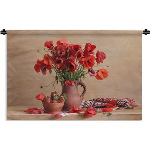 Wandkleed Abstracte Bloemen - Stilleven van een vaas met rode abstracte bloemen Wandkleed katoen 150x100 cm - Wandtapijt met foto