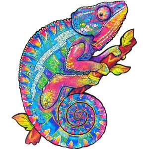 UNIDRAGON Houten Puzzel Voor Volwassenen Dier - Regenboogkleurige Kameleon - 202 stukjes - Medium 26x33 cm