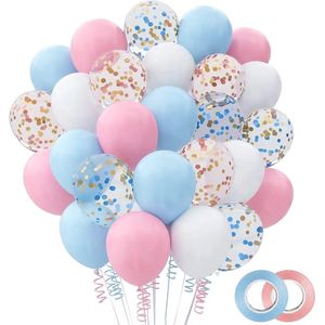 Ballonnen 60 stuks helium Blauw / Roze met lint - Ballonnenpakket voor verjaardag, Jublieum, Babyshower - Gender reveal ballonnen - Ballonnenboog voor gender reveal - Gender reveal party decoratie - Babyshower decoratie - Blauwe en roze ballonnen