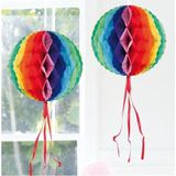 Hangende decoratie bol/bal in regenboog kleuren dia 30 cm - Feestartikelen/versiering rainbow kleuren