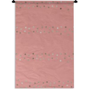 Wandkleed Luxe patroon - Luxe patroon van zilveren stippen op een roze achtergrond Wandkleed katoen 120x180 cm - Wandtapijt met foto XXL / Groot formaat!