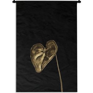 Wandkleed Golden/rose leavesKerst illustraties - Hartvormige gouden blad op een zwarte achtergrond Wandkleed katoen 90x135 cm - Wandtapijt met foto