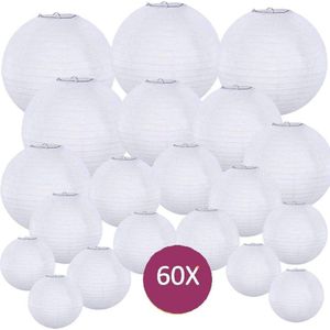 Lampionnen Voordeel pakketten Lampion Nylon wit - verlicht - 60 stuks