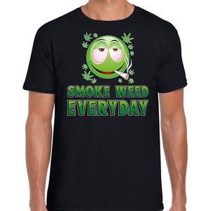 Funny emoticon t-shirt smoke weed everyday zwart voor heren -  Fun / cadeau shirt S