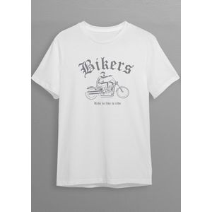 Motorshirt | Bikershirt | Wit T-shirt | Zilvere opdruk | XXL | Opdruk 1