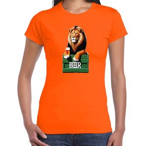 Bellatio Decorations Koningsdag verkleed t-shirt - leeuw met bier - oranje - dames S