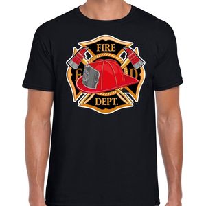Brandweer logo verkleed t-shirt zwart voor heren - brandweerman - carnaval verkleedkleding / kostuum L