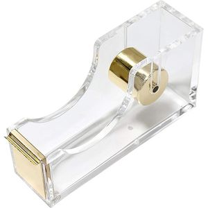 Plakband dispenser - Transparant - Tapesnijder - Desktop - Briefpapier - Goud - 12x6.5x3.5 cm - 190 g plakbandhouder