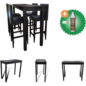 vidaXL Bartafel met 4 barkrukken zwart - Set tafel en stoelen - Inclusief Houtreiniger en verfrisser