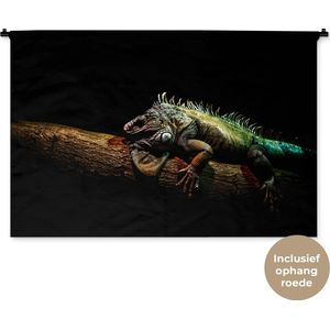 Wandkleed Dieren - Portret van een iguana tegen een zwarte achtergrond Wandkleed katoen 120x80 cm - Wandtapijt met foto