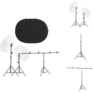 vidaXL Fotostudioset - Lampenset 13W - Parasol 84 cm - Statief 78-230 cm - Achtergrondset 201x60x(70-200) cm - Achtergrondscherm 200x150 cm - Zwart/grijs - Incl - Draagtas - Fotostudio Set