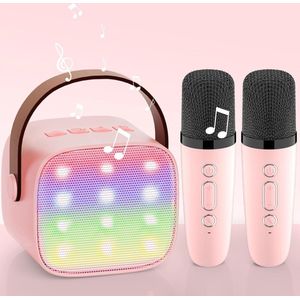 Lzwintrading Karaoke Microfoon voor kinderen - Bluetooth Microfoon Draadloos voor Kind - Set met 2 Microfoons - Multicolor Lichteffecten - Speelgoed 3 4 5 6 7 8 9 Jaar voor Jongens Meisjes - Roze