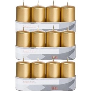 12x Gouden Cilinderkaarsen/Stompkaarsen 5 X 10 cm 18 Branduren - Geurloze Goudkleurige Kaarsen