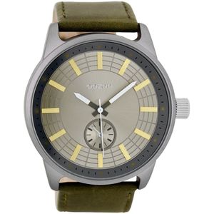 OOZOO Timepieces - Titanium horloge met donker groene leren band - C7821