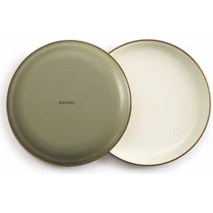 Barebones Enamel Plate/Bord, 20 cm - Olive - Set van 2 | Emaille borden olijfgroen