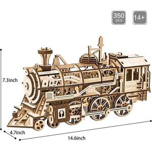 Houten 3D puzzel voor volwassenen | Locomotief | mechanisch, beweegt op veeraandrijving | Vrije tijd | Ontspanning | Tot rust komen | Robotime | Model bouwpakket