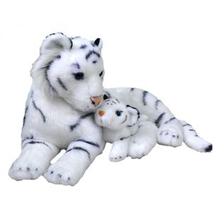 Wild Republic Pluche witte tijger met jong knuffel - 38 cm - Tijgers Wilde dieren knuffels
