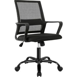 Bureaustoel, bureaustoel met verstelbare hoogte en rugvriendelijk, bureaustoel 360° draaistoel, mesh rugleuning, ergonomische bureaustoel, maximale belasting 136 kg voor kantoor, studeerkamer, zwart