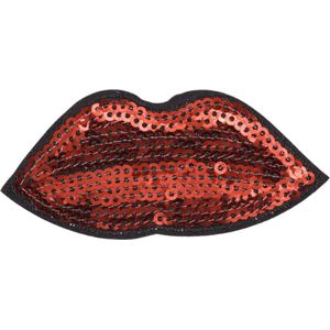 Mond Pailletten Rode Lippen Strijk Embleem Patch 8 cm / 4 cm / Rood