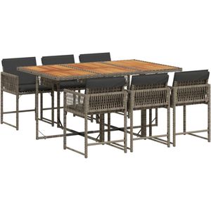 vidaXL Tuinset - Tuinsets - Loungeset - Tuintafel - 7-delige Tuinset met kussens poly rattan grijs