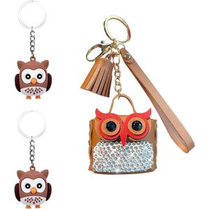 Leuke Uil Sleutelhanger - Set van 3 - Trendy en Schattig voor Rugzakdecoratie, Auto en Sleuteletui-Bedels